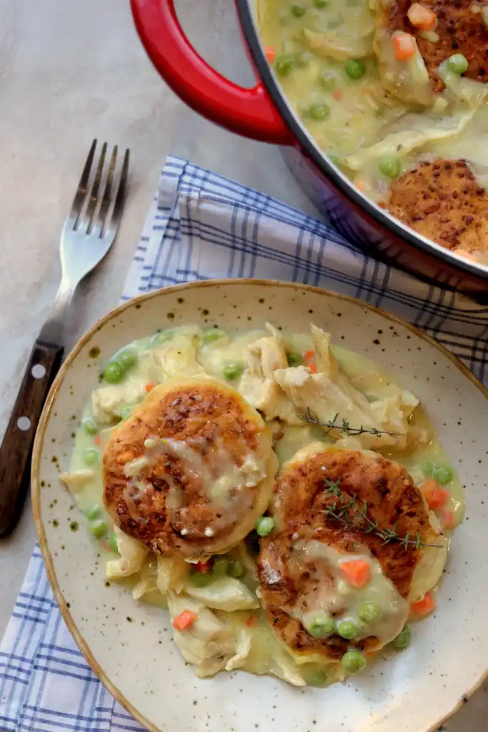Homestyle Dutch Oven Chicken Pot Pie with Biscuits